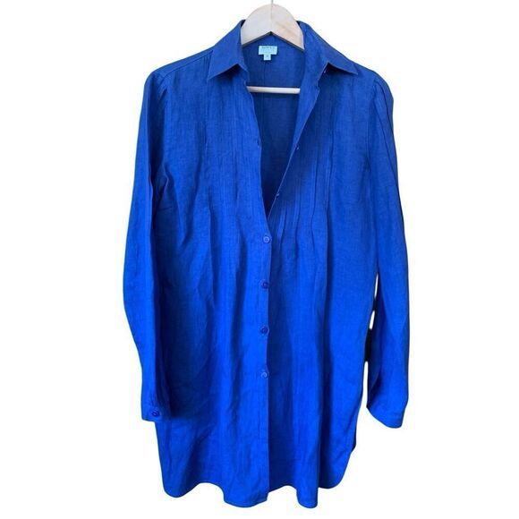 Armani Collezioni Linen Button Front‎ Tunic Sapphire Blue Size 8 - Picture 3 of 12